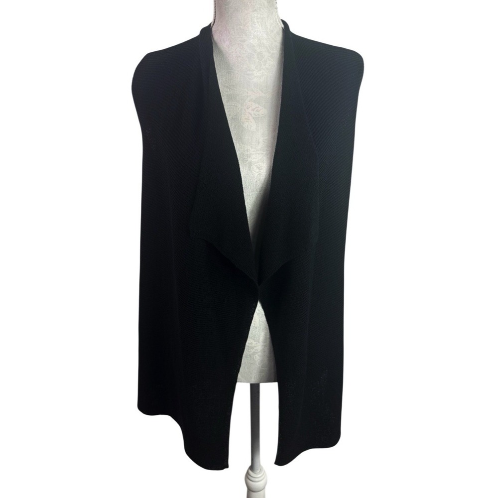 Eileen Fisher Women's XS Sleeveless Open Cardigan‎ Sweater 100% Wool Black EUC